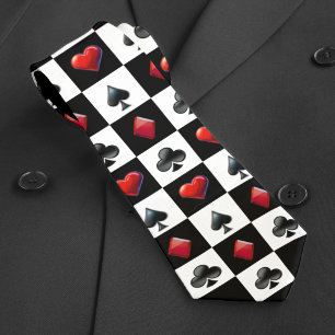 Casino Playing Card Suit Checkerboard Pattern Neck Tie