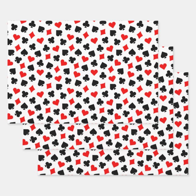 Casino Playing Card Suit Pattern Wrapping Paper Sheets (Set)