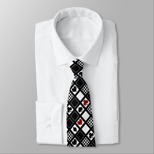 Casino playing cards suits hearts crosses clubs  neck tie