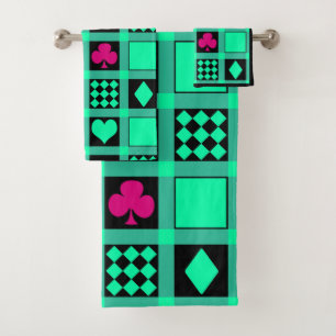 Casino playing cards suits hearts crosses clubs sp bath towel set