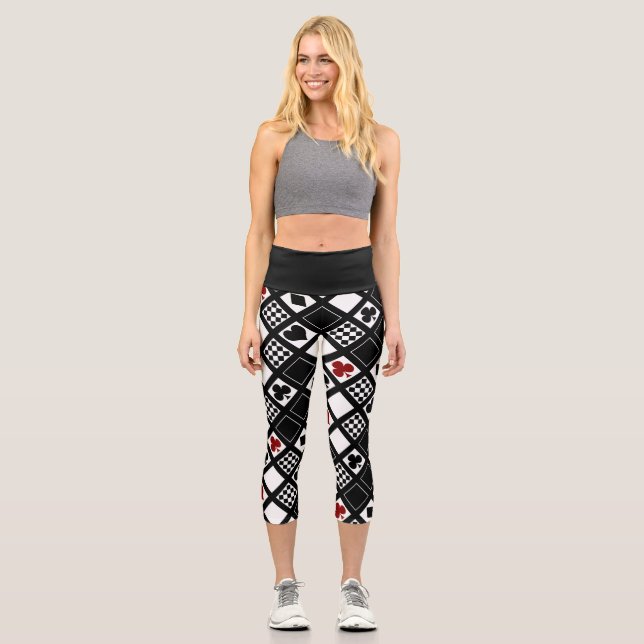 Casino playing cards suits hearts crosses clubs sp capri leggings (Front)