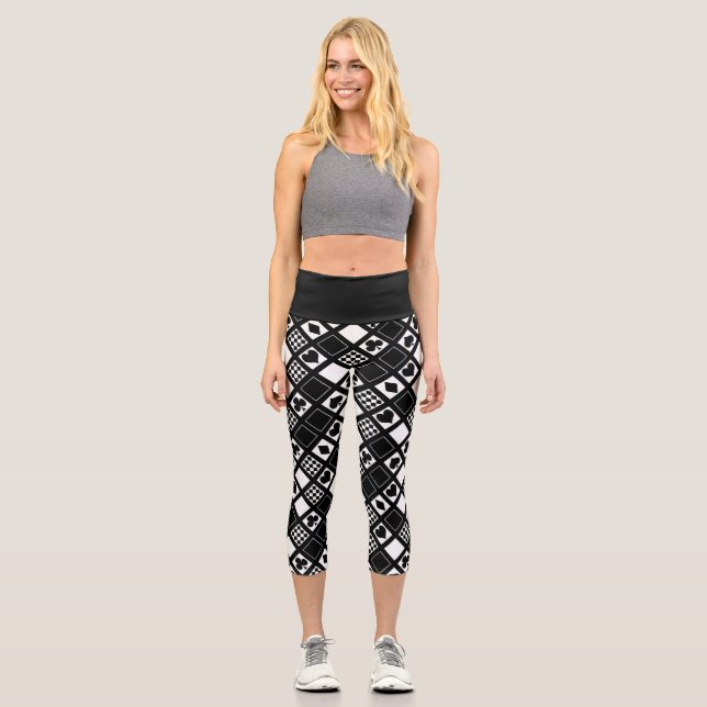 Casino playing cards suits hearts crosses clubs sp capri leggings (Front)
