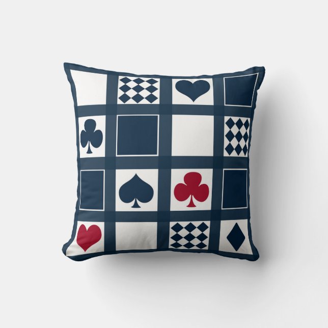 Casino playing cards suits hearts crosses clubs sp throw pillow (Front)