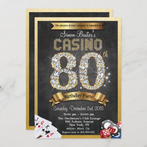 Casino Poker 80th Birthday Invitation