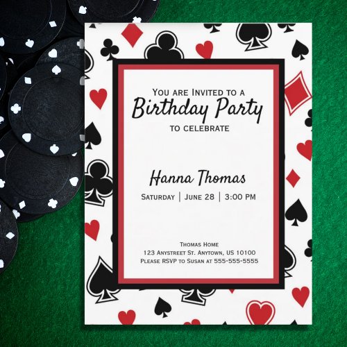 Casino Poker Card Game Theme Birthday Invitation
