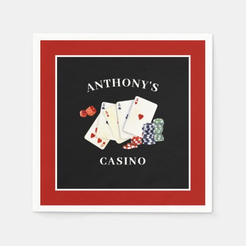 Casino Poker Card Party Personalized Napkins