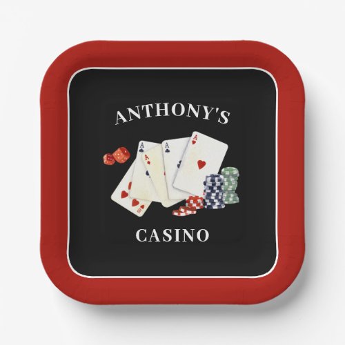 Casino Poker Card Party Personalized Paper Plates