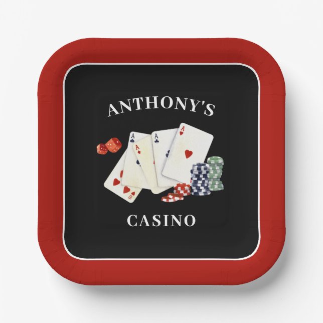 Casino Poker Card Party Personalized Paper Plates (Front)