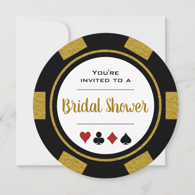 Casino Poker Chip Black and Gold Bridal Shower Invitation (Front)