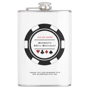 Casino Poker Chip Black and White Birthday Flask