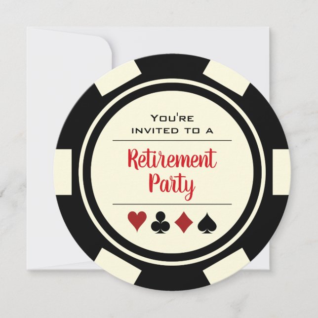 Casino Poker Chip Black and White Retirement Party Invitation (Front)
