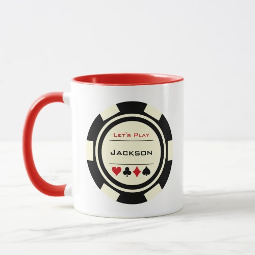 Casino Poker Chip Black Cream Red with Name Mug