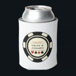 Casino Poker Chip Black Cream White Vegas Wedding Can Cooler<br><div class="desc">Dazzle the wedding guests with these fun personalized black and white poker chip can coolers! These would make a great take home favor as well.</div>
