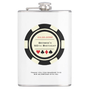 Casino Poker Chip Black Off-White Birthday Flask