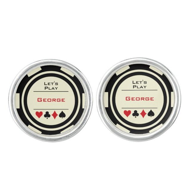 Casino Poker Chip Black Off White Las Vegas Cufflinks (Front)