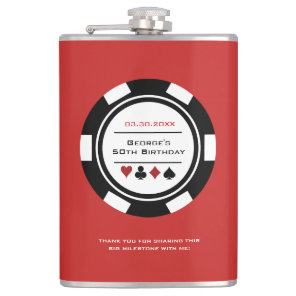 Casino Poker Chip Black Red and White Birthday Flask