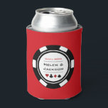 Casino Poker Chip Black White Red Vegas Wedding Can Cooler<br><div class="desc">Dazzle the wedding guests with these fun personalized black,  white,  and red poker chip can coolers! These would make a great take home favor as well.</div>