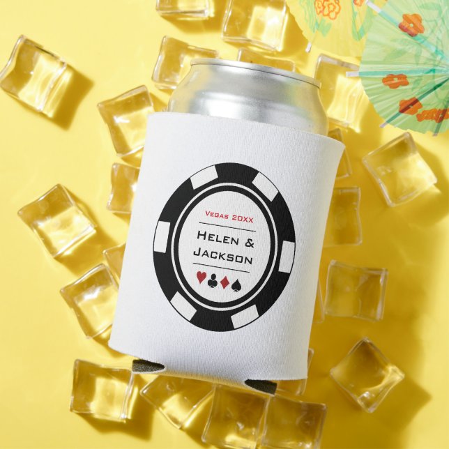 Casino Poker Chip Black White Vegas Wedding Can Cooler (In Situ Summer)