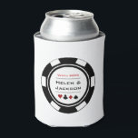 Casino Poker Chip Black White Vegas Wedding Can Cooler<br><div class="desc">Dazzle the wedding guests with these fun personalized black and white poker chip can coolers! These would make a great take home favor as well.</div>