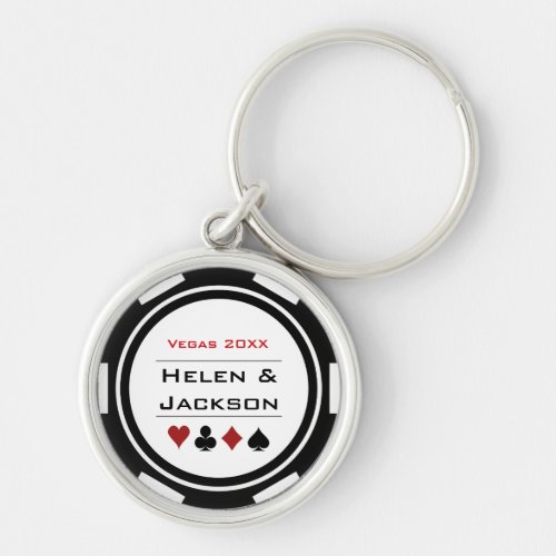 Casino Poker Chip Black White Wedding Favor Keychain