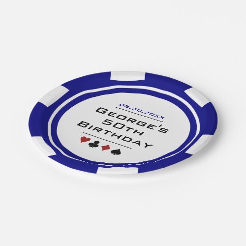 Casino Poker Chip Blue White Las Vegas Birthday Paper Plates