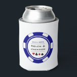Casino Poker Chip Blue White Las Vegas Wedding Can Cooler<br><div class="desc">Dazzle the wedding guests with these fun personalized blue and white poker chip can coolers! These would make a great take home favor as well.</div>
