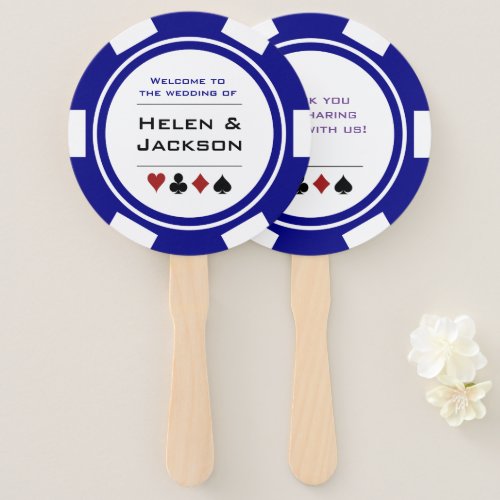 Casino Poker Chip Blue White Welcome To Wedding Hand Fan