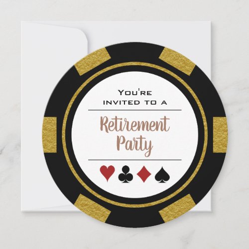 Casino Poker Chip Gold Black Retirement Party Invitation