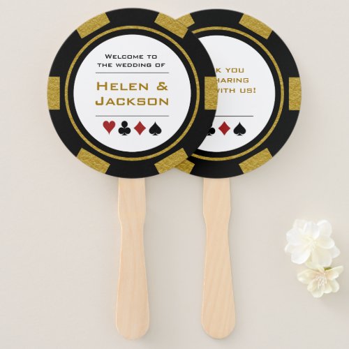 Casino Poker Chip Gold Black Welcome To Wedding Hand Fan