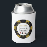Casino Poker Chip Gold Black White Vegas Wedding Can Cooler<br><div class="desc">Dazzle the wedding guests with these fun personalized golden,  black,  and white poker chip can coolers! These would make a great take home favor as well.</div>