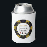 Casino Poker Chip Gold Black White Vegas Wedding Can Cooler<br><div class="desc">Dazzle the wedding guests with these fun personalized golden,  black,  and white poker chip can coolers! These would make a great take home favor as well.</div>