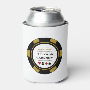 Casino Poker Chip Gold Black White Vegas Wedding Can Cooler