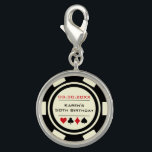 Casino Poker Chip in Black and Off White Birthday Charm<br><div class="desc">This black and off-white poker chip style charm is a fantastic gift for the poker playing woman in your life,  or,  as favors at a birthday party. Personalize the design with your own text. Matching party supplies available.</div>