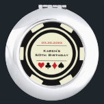 Casino Poker Chip in Black and Off White Birthday Compact Mirror<br><div class="desc">This black and off-white poker chip style compact mirror is a fantastic gift for the poker playing woman in your life,  or,  as favors at a birthday party. Personalize the design with your own text. Matching party supplies available.</div>