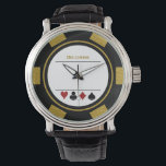 Casino Poker Chip Las Vegas Black Gold Watch<br><div class="desc">This black,  white,  and gold poker chip style watch would make a fantastic gift for yourself or for the casino loving person in your life. Personalize the design with a name in a gold color.</div>