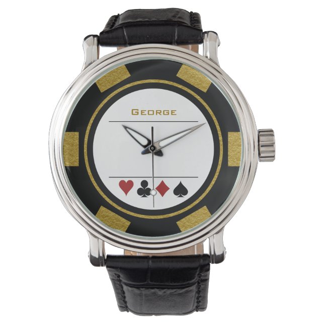 Casino Poker Chip Las Vegas Black Gold Watch (Front)