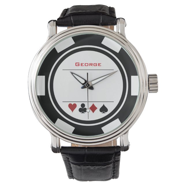 Casino Poker Chip Las Vegas Black White Watch (Front)