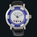 Casino Poker Chip Las Vegas White Navy Blue Watch<br><div class="desc">This white and navy blue poker chip style watch would make a fantastic gift for yourself or for the casino loving person in your life. Personalize the design with a name. Maybe this will be his lucky charm at the tables!</div>