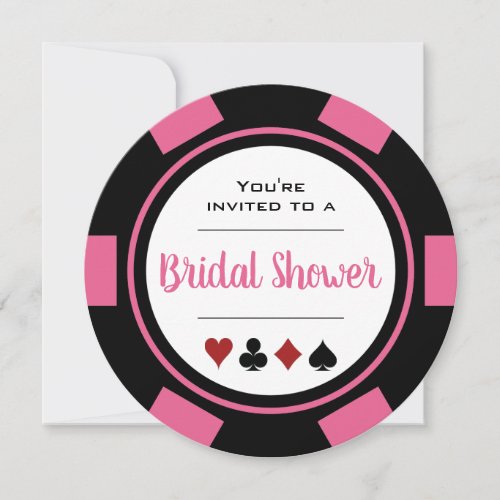 Casino Poker Chip Pink and White Bridal Shower Invitation