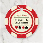 Casino Poker Chip Red and Ivory Wedding Favor Tags<br><div class="desc">Getting married in Las Vegas or another fun casino town? These red and white round favor tags would make a perfect addition to a favor box! Matching wedding supplies available.</div>