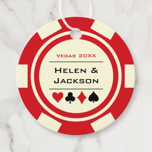 Casino Poker Chip Red and Ivory Wedding Favor Tags