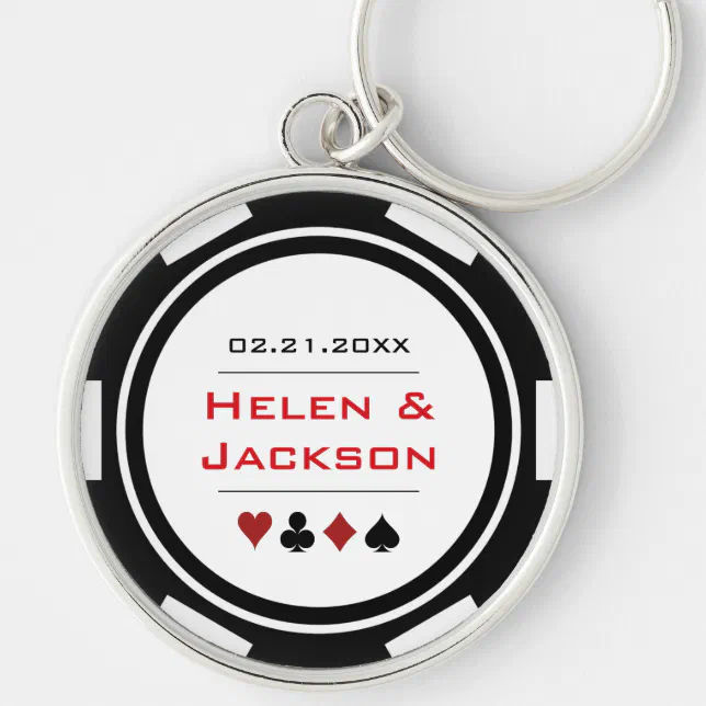 Casino Poker Chip Red Black White Wedding Favor Keychain Zazzle