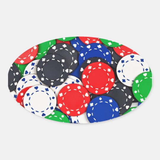 Casino poker chips oval sticker