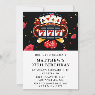 Casino Poker Dice Roulette 97th birthday Invitation