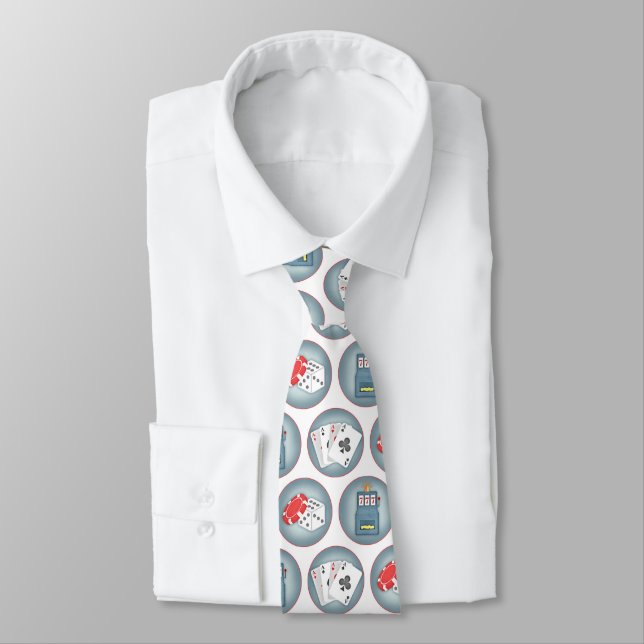 Casino Poker Gambling Playing Cards Slot Machine Neck Tie (Tied)