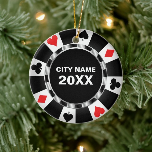 Casino Poker Keepsake Christmas Ceramic Ornament (Tree)