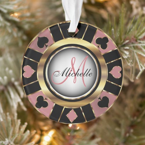 Casino Poker Monogram Chip _ Dusty Rose Ornament