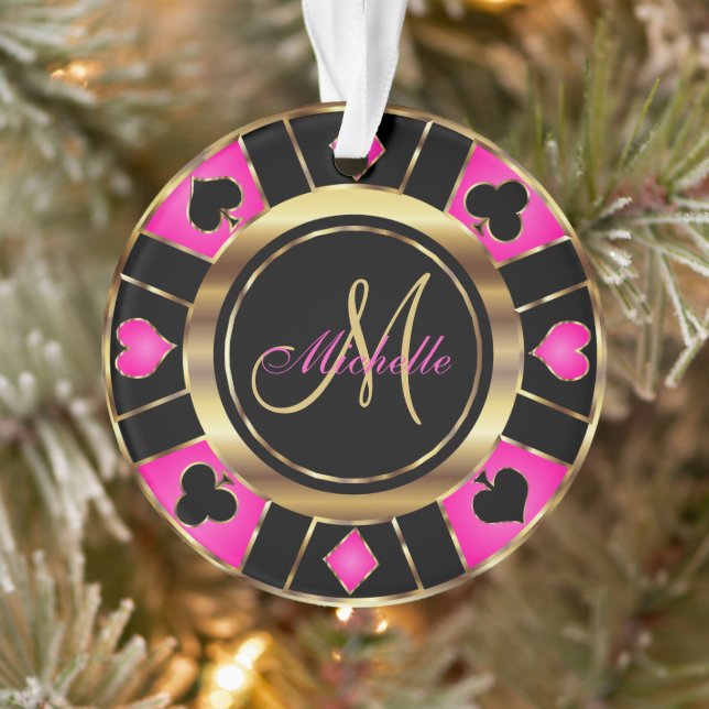 Casino Poker Monogram Chip - Pink Ornament (Tree)