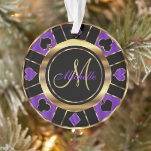 Casino Poker Monogram Chip - Purple  Ornament