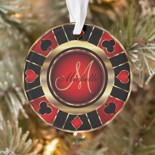 Casino Poker Monogram Chip _ Red Ornament